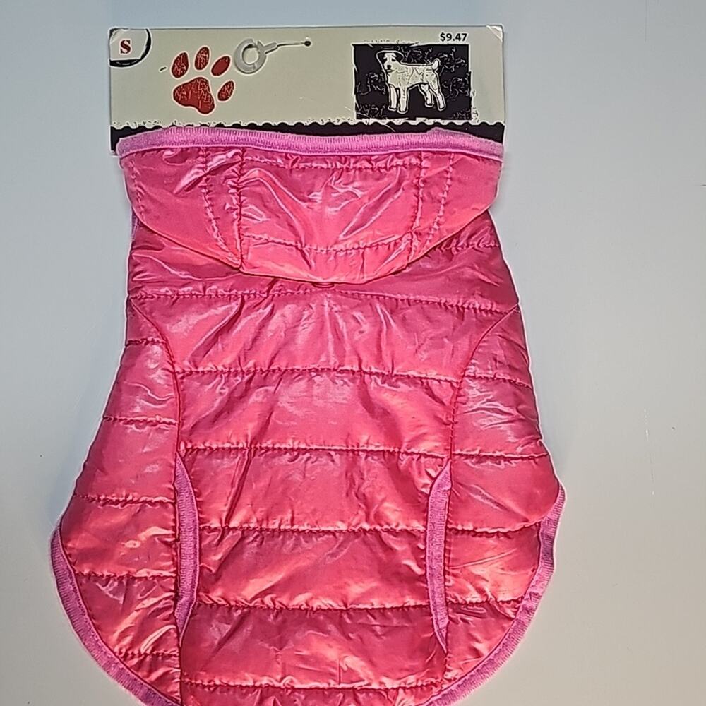 Pink Puffer Hooded Dog Jacket with Fleece Lining Sz Small